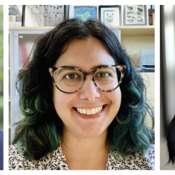 Three women, each smiling, are pictured in individual headshots against different backgrounds; two are wearing glasses and business casual attire.