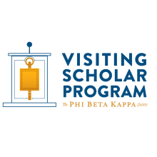 Logo for the Visiting Scholar Program by The Phi Beta Kappa Society, featuring a gold key in a lantern and blue text on a white background.