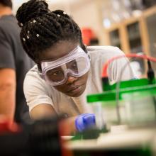 Stem student working on a project in a classroom pictured