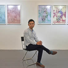 Tristan Cai in exhibit space pictured