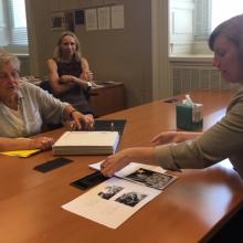 Paskow reviewing father's letters at the Veterans History Project at the Library of Congress