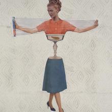  Pictured: Sue Johnson, “Visible Woman” from Hall of Portraits from The History of Machines, 2019, monoprint over original collage printed on canvas