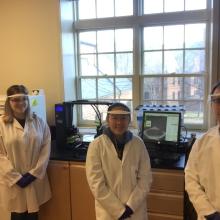 students Jennica Bark (L) and Nhu Chau (C) and Professor Troy Townsend (R)