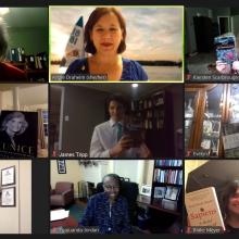 Shown in photo (top row, left to right): Laraine Glidden (SMCM distinguished professor emerita and SMCM Zeta Chapter book award coordinator); Angie Draheim (SMCM Zeta Chapter vice president); Kiersten Scarbrough (Leonardtown); (middle row, left to right): Faith Anne Fitz (King’s Christian); James Tripp (Chopticon); Evelyn Kim (Great Mills); (bottom row, left to right):  Lee Capristo (SMCM Zeta Chapter president); Tuajuanda C. Jordan, PhD (SMCM president); Blake Meyer (St. Mary’s Ryken).