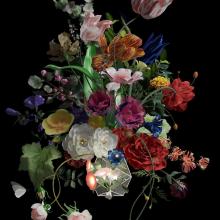 Image of artwork featuring colorful, hyperreal flower arrangement.