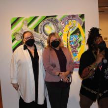 Boyden Gallery Director Erin Peters, Professor of Art Carrie Patterson, and St. Mary’s College alumnus Eli Hill ’21