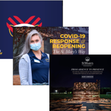 Cover of award submissions for Giving Tuesday, Reopening The St. Mary's Way and From Absence to Presence dedication of the Commemorative