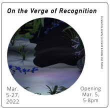 circular image of 3D artwork in center of square frame, surrounded by text.