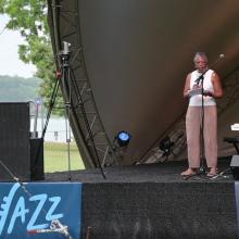 President Jordan introducing "DC's Queen of the Blues" Carly Harvey ’07