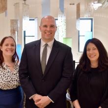 Meghan Druzgala, Michael Dunn and Julianne Petrilla stand for a photo outside of the Center for Career and Professional Development offices