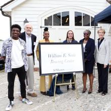 Zane Obi '25, William E. Seale, Crystal Gibson, Meara Johnson '24, President Tuajuanda Jordan, Board Chair Susan Dyer