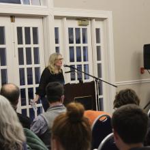 Professor Jennifer Cognard-Black reads out introductory remarks.