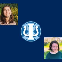 Katya Scott left, psi chi logo center, April Fraser right