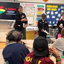 Jerri Howland speaks to students at Great Mills High School 
