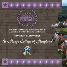 Overhead shot of campus with graphic to the left that says St. Mary's College of Maryland honoree 