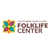 Logo with a geometric, multicolored floral design with a name beside in bold brown text on a light background.