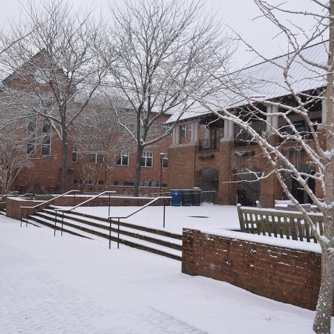 SMCM Campus Center covered in snow