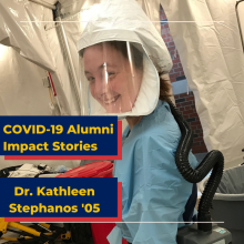 Dr. Kathleen Stephanos in protective gear 