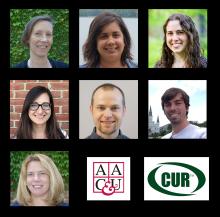 collage of faculty member photos, cur and aac&u logos