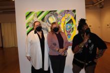 Boyden Gallery Director Erin Peters, Professor of Art Carrie Patterson, and St. Mary’s College alumnus Eli Hill ’21