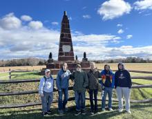 SMCM professor Mary Hall and five SMCM students at Manassas National Battlefield Park 