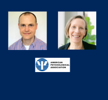 Two people, one man and one woman, are shown in separate headshots above the American Psychological Association logo on a blue background.