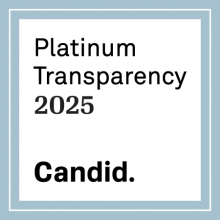 A white square with a blue border contains the text: "Platinum Transparency 2025" and "Candid." in bold at the bottom.