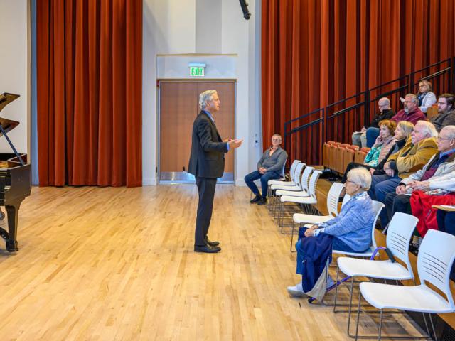 Brian Ganz delivers "Piano Talk" in Recital Hall of Dodge PAC