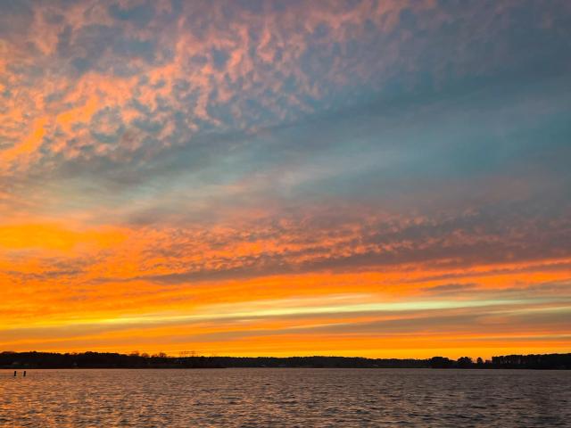 A beautiful orange and blue sunset over the St. Mary’s River 