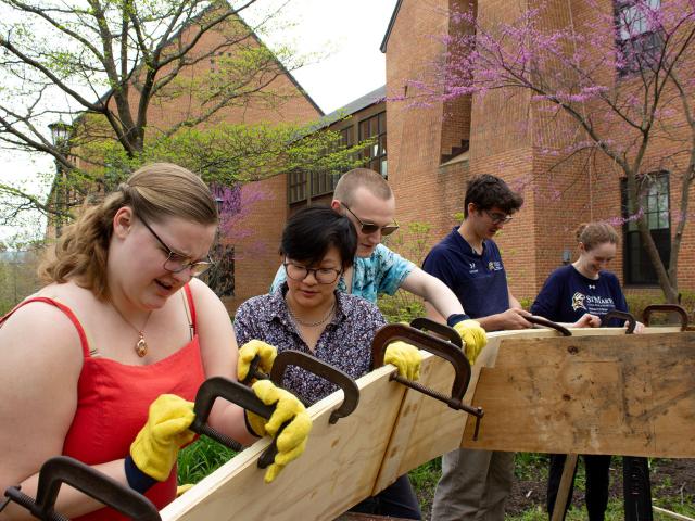 clamping the chine during boat building for Topics in Museum Studies class