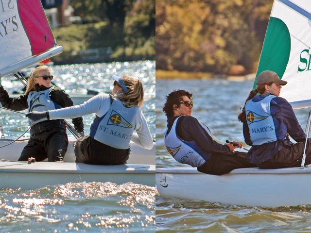 Two photos of 2-person sailing teams