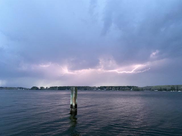 Spider lightning viewed over St. Mary's waterfront.
