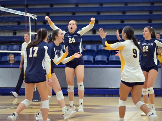 Volleyball players celebrating