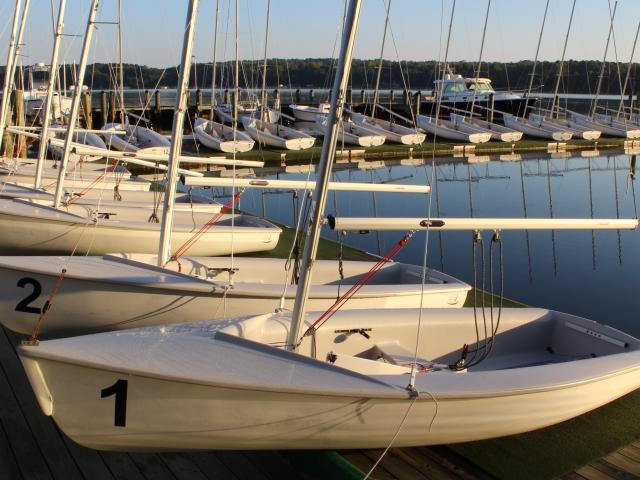 Boats by the docks in the morning.