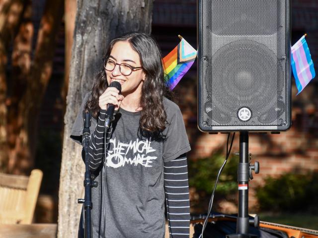 Student sings at Coming Out Day - Oct. 30