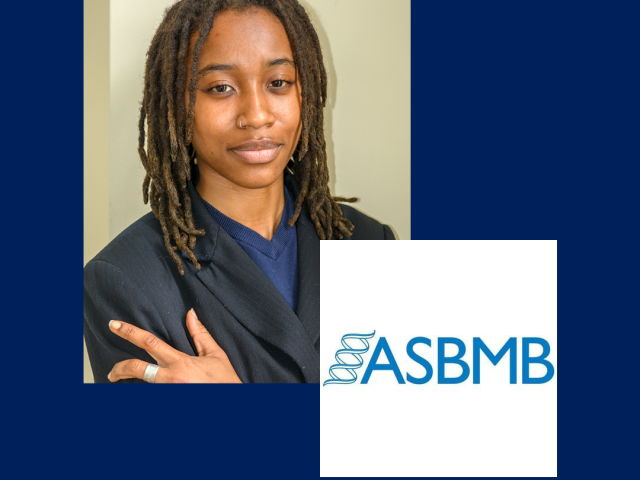 Portrait of Tamani Kingsland with ASBMB logo