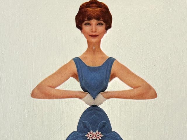 The Curiouser No. 16 from Symmetrical Bodies, 2023, acrylic and wax painting with image transfer on paper mounted on wood panel, 7 x 5 inches. Artwork by Sue Johnson.
