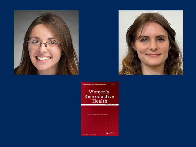 Two women are pictured above the cover of a journal titled "Women's Reproductive Health" on a dark blue background.