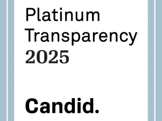 A white square with a blue border contains the text: "Platinum Transparency 2025" and "Candid." in bold at the bottom.