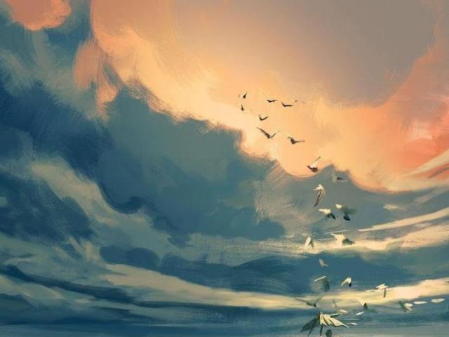 Book cover of "Aesthetic Ethics: Towards A Moral Imagination" featuring a person standing on grass, looking at a flock of birds flying against a colorful sky.