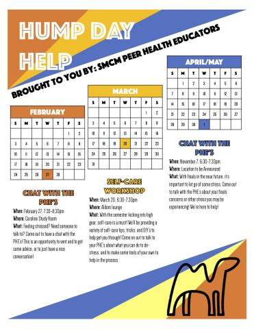 A flyer describing Hump Day Help events for the upcoming semester.