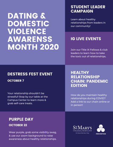 Flyer advertising Dating & Domestic Violence Awareness Events for the month of October which are repeated in the description.