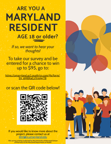 Yellow flyer advertising the Maryland Public Opinion Survey. Details repeated in announcement.