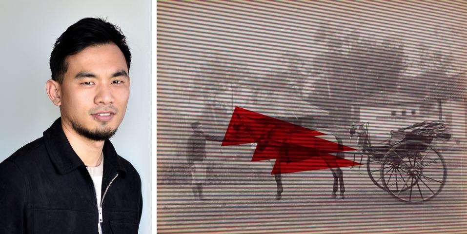 Head shot and artwork image with horses and cart