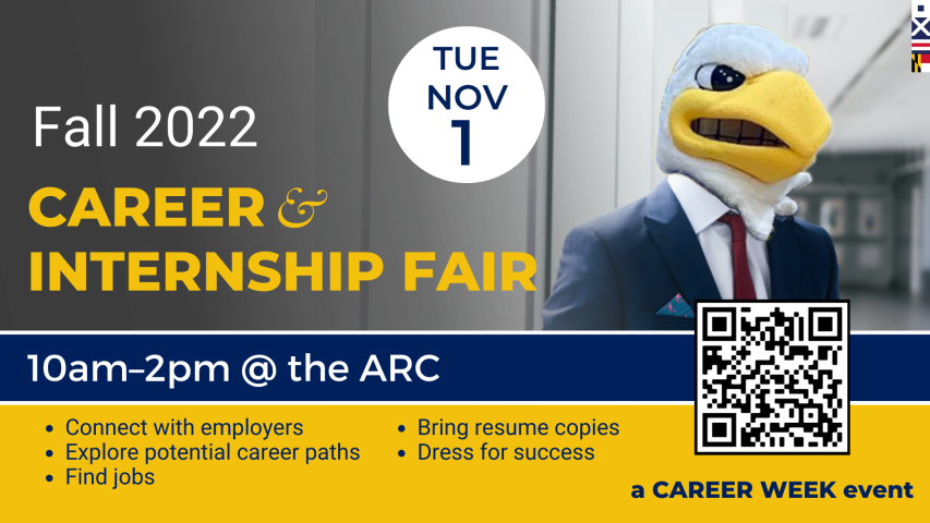 CCPD is hosting the Fall 2022 Career & Internship Fair on Tuesday, November 1st from 10am-2pm!