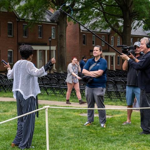 Video crew conducting interview