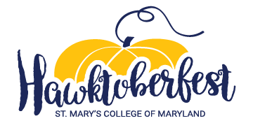 Hawktoberfest St. Mary's College of Maryland logo graphic in navy and gold