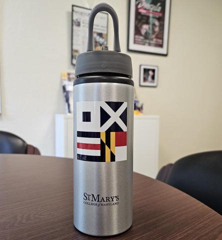 Water bottle with SMCM logo and nautical mark