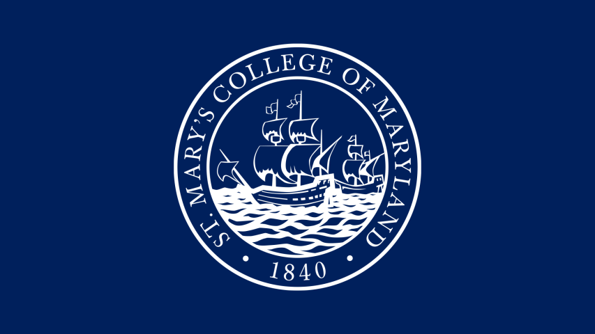 The official seal of St. Mary's College of Maryland, featuring two sailing ships on water, encircled by the college name and the year 1840, on a blue background.