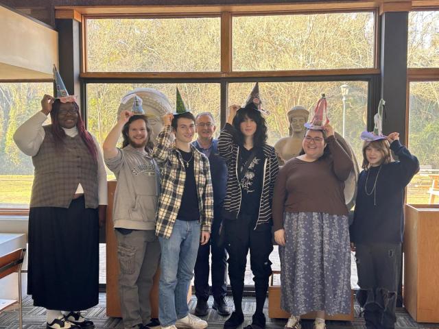 The St. Mary's Ethics Bowl team: Bechorah Aguoru, Mason Lipczenko, Argyrios Tasikas, Michael Taber (coach), Philip Eisenstein, Lainey Shankle, and Ella Skidmore